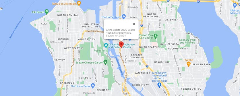 Image of aerial map showing SODO location in Seattle