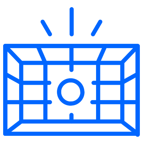 graphic icon of ball hitting a soccer net