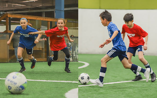 Boys & girls youth soccer players at Arena Sports