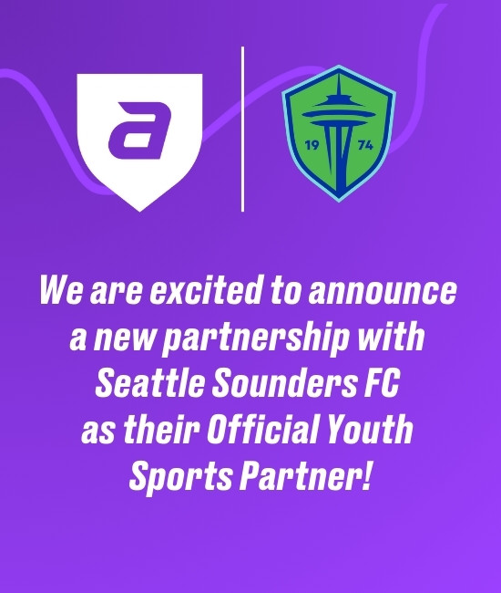 Graphic image announcing partnership with Seattle Sounders as the new Youth Sports Sponsor