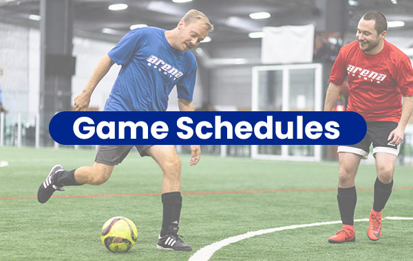 Two men play adult league soccer at Arena Sports