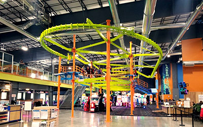 Interior picture of Arena Sports Mill Creek, featuring the Ropes Course